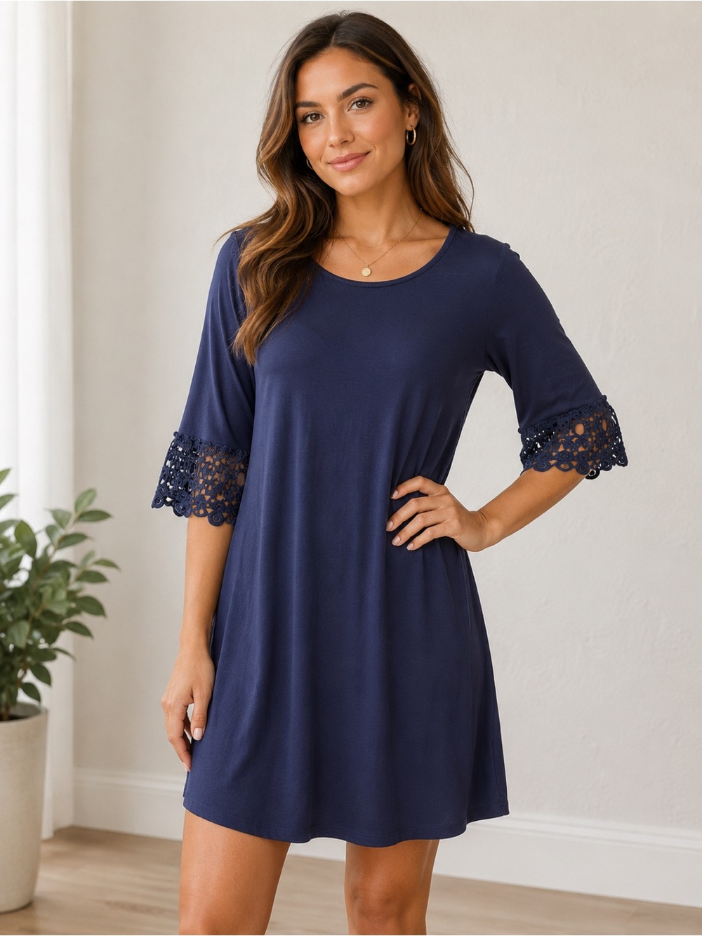 Lilly Pulitzer Navy Blue Crochet Lace Sleeve Shift Dress